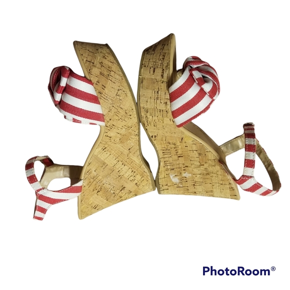 RED GINGHAM Wedge Sandals w/KNOT - Picture 8 of 9